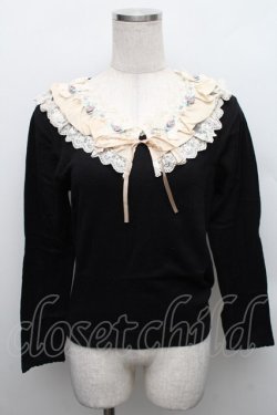 画像1: axes femme / 襟元バラ使いニットプルオーバー  黒 S-25-12-18-022-AX-TO-HR-ZS