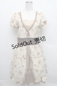 axes femme / ベロア切り替えローズリボンワンピース  ベージュ S-25-12-18-029-AX-OP-HR-ZS