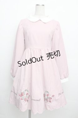 画像1: Ank Rouge / いちご刺繍長袖ワンピース  ピンク S-25-12-20-1014-CA-OP-HR-ZS