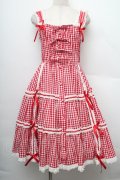metamorphose / ギンガムシャーリングジャンパースカート  赤ｘ白 S-25-12-20-005-ME-OP-AS-ZS