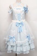 画像1: metamorphose / シナモロールコラボ　エプロン付きジャンパースカート  サックス S-25-12-20-009-ME-OP-AS-ZS (1)