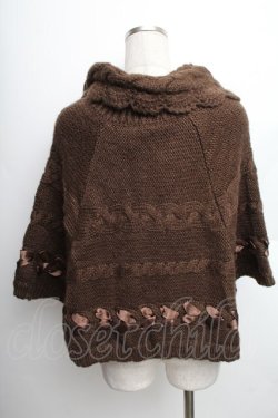 画像2: axes femme / リボン通しポンチョ  ブラウン S-25-12-21-048-AX-JA-HR-ZS
