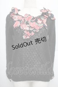 axes femme / 花柄リボンニット  黒 S-25-12-21-051-AX-TO-HR-ZS