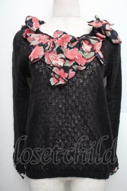 画像1: axes femme / 花柄リボンニット  黒 S-25-12-21-051-AX-TO-HR-ZS