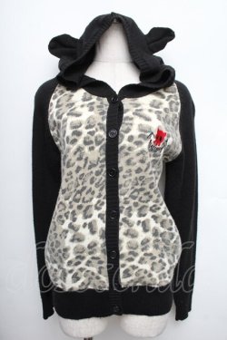画像1: PEACE NOW / フード付レオパードカーディガン  黒ｘベージュ S-25-12-21-052-PU-CO-HR-ZS