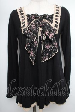 画像1: axes femme / 花柄リボンチュニック  黒 S-25-12-21-059-AX-TS-HR-ZS