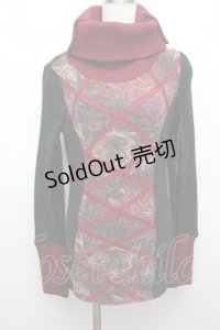 Ozz oneste / リブ切替ニットトップス  黒ｘワイン S-25-12-23-031-OO-TO-AS-ZS