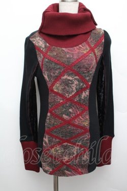 画像1: Ozz oneste / リブ切替ニットトップス  黒ｘワイン S-25-12-23-031-OO-TO-AS-ZS