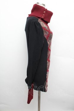画像2: Ozz oneste / リブ切替ニットトップス  黒ｘワイン S-25-12-23-031-OO-TO-AS-ZS