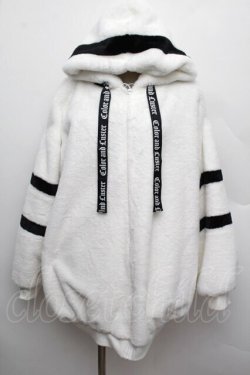 画像1: NOEMIE / バックロゴファーユニセックスブルゾン  白ｘ黒 S-25-12-23-004-LO-JA-HR-ZS