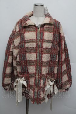 画像1: merry jenny / チェックボアリボンブルゾン  ピンク S-25-12-23-005-LO-JA-HR-ZS