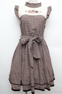 画像1: axes femme POETIQUE / バラ刺繍入りチェックワンピース  ブラウン S-25-12-24-044-AX-OP-HR-ZS