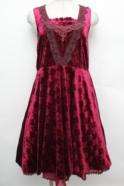 画像1: axes femme / アーガイルエンボスベロアワンピース  ワイン S-25-12-24-045-AX-OP-HR-ZS