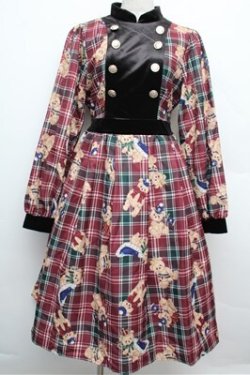 画像1: axes femme kawaii / ロイヤルベアーズ柄ワンピース  赤 S-25-12-24-046-AX-OP-AS-ZS