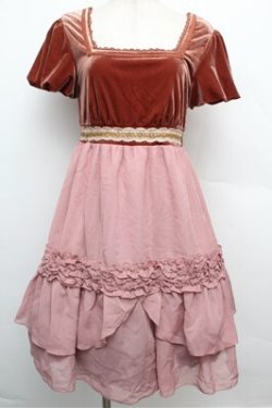 画像1: axes femme Nostalgic / ベロア切替ワンピース  ピンク S-25-12-24-047-LO-OP-HR-ZS