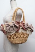 Hoshibako Works / ベロアリボンバスケット  ベージュｘピンク S-25-12-24-013-LO-OP-HR-ZS