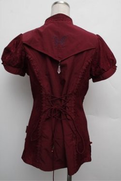 画像2: Ozz oneste / チャイナデザイン半袖ブラウス  エンジ S-25-12-24-030-OO-BL-HR-ZS