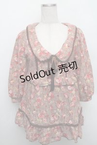 LIZ LISA / 花柄チェックチュニック 0 ブラウン S-25-12-25-036-LO-TO-TK-ZS