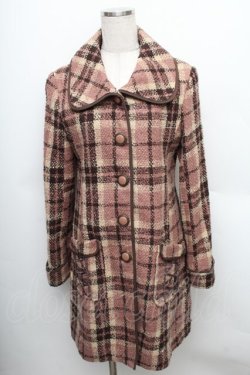 画像1: axes femme / ブロックチェックAラインコート  ピンク系 S-25-12-25-029-AX-CO-TK-ZS