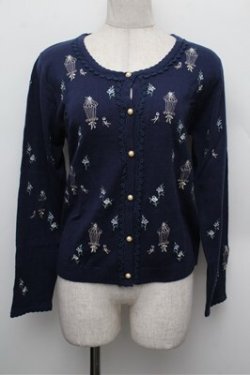 画像1: axes femme / バードケージ刺繍カーディガン  紺 S-25-12-28-005-AX-TO-HR-ZS
