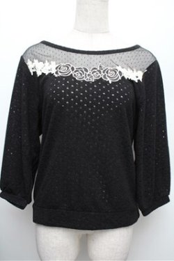 画像1: axes femme / バラ刺繍入りドルマンプルオーバー  黒 S-25-12-28-013-AX-TO-HR-ZS