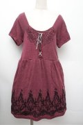 axes femme / カットソー裾フロッキーチュニ  ワイン S-25-12-28-014-AX-OP-HR-ZS