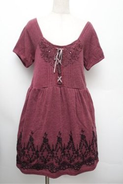 画像1: axes femme / カットソー裾フロッキーチュニ  ワイン S-25-12-28-014-AX-OP-HR-ZS