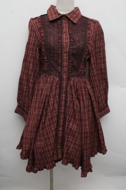 画像1: axes femme / 綿チェック柄シャツチュニック  モカ S-25-12-28-025-AX-OP-HR-ZS