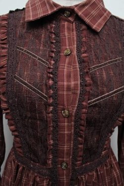 画像4: axes femme / 綿チェック柄シャツチュニック  モカ S-25-12-28-025-AX-OP-HR-ZS