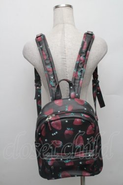 画像1: LISTEN FLAVOR / いちご総柄バックパック  黒 S-25-12-29-045-PU-TO-HR-ZS