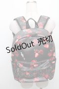 LISTEN FLAVOR / いちご総柄プリントバックパック  黒 S-25-12-29-046-PU-TO-HR-ZS