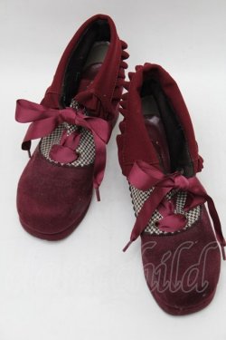 画像1: axes femme / 襟風折り返しブーティー  ワイン S-25-12-29-023-AX-SK-HR-ZS