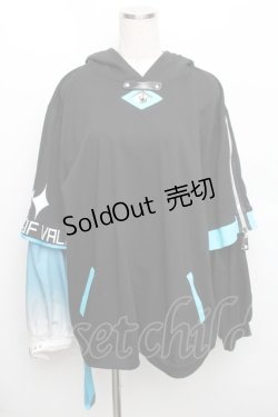 画像1: IRO+IRO / 儚げスポーティーな空色猫耳パーカー  黒ｘサックス S-25-12-30-036-LO-TO-AS-ZS