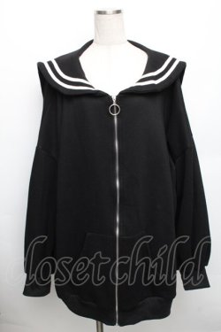 画像1: Drug Honey / セーラーZIPパーカー  黒ｘ白 S-25-12-30-037-PU-TO-HR-ZS