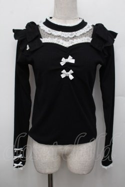 画像1: NOEMIE / デコルテチュールショルダーリボンカットソー  黒 S-25-12-30-022-LO-TO-AS-ZS