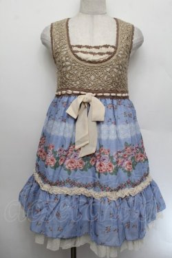 画像1: axes femme / カギ針ニット使いパネル柄ワンピース  ブルー S-26-01-04-031-AX-OP-HR-ZS