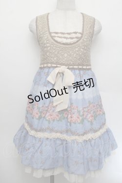 画像1: axes femme / カギ針ニット使いパネル柄ワンピース  ブルー S-26-01-04-031-AX-OP-HR-ZS