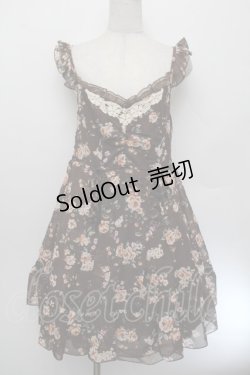 画像1: axes femme / ブーケ花柄タック編み上げワンピース  ブラウン S-26-01-04-034-AX-OP-HR-ZS