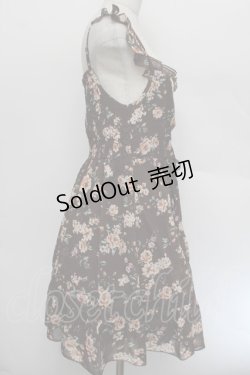 画像2: axes femme / ブーケ花柄タック編み上げワンピース  ブラウン S-26-01-04-034-AX-OP-HR-ZS