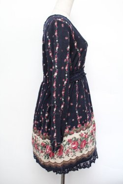 画像2: axes femme / ローズパネル柄カットチュニ  紺 S-26-01-04-043-AX-OP-HR-ZS