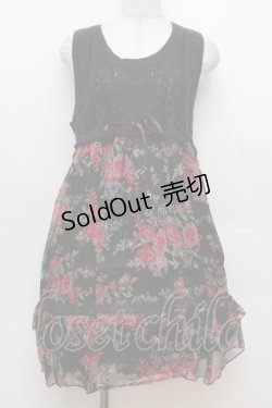 画像1: axes femme / レースX花柄スリットチュニ  黒 S-26-01-04-051-AX-OP-HR-ZS