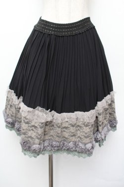 画像1: axes femme / 裾お花ミドル丈スカート  黒 S-26-01-04-062-AX-SK-HR-ZS