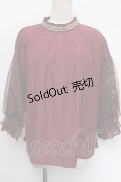 画像1: axes femme / ミュシャ チュール袖ブラウス M ワイン S-26-01-04-015-AX-BL-TK-ZS