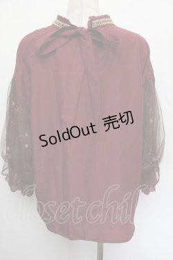 画像2: axes femme / ミュシャ チュール袖ブラウス M ワイン S-26-01-04-015-AX-BL-TK-ZS