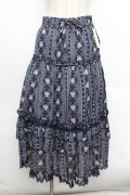 axes femme / 花柄ロングスカート  紺 S-26-01-08-063-AX-SK-HR-ZS