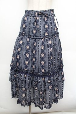 画像1: axes femme / 花柄ロングスカート  紺 S-26-01-08-063-AX-SK-HR-ZS
