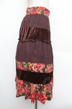 画像2: axes femme / ベロア切替シフォンスカート  ブラウン S-26-01-08-065-AX-SK-HR-ZS