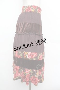 画像2: axes femme / ベロア切替シフォンスカート  ブラウン S-26-01-08-065-AX-SK-HR-ZS