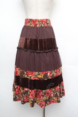 画像3: axes femme / ベロア切替シフォンスカート  ブラウン S-26-01-08-065-AX-SK-HR-ZS