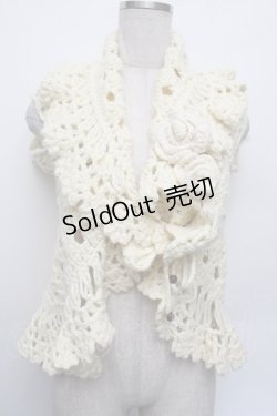 画像1: PINK HOUSE / ローズモチーフブローチ付きハンドニットベスト  アイボリー S-26-01-08-016-LO-TO-HR-ZS